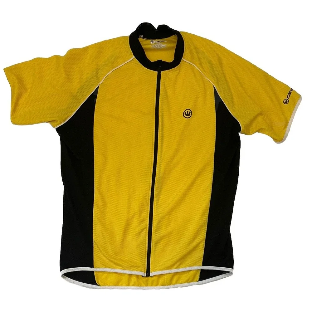 Canari Full Zip Short Sleeve Cycling Jersey Neon Yellow Men's Size Large - Picture 1 of 6